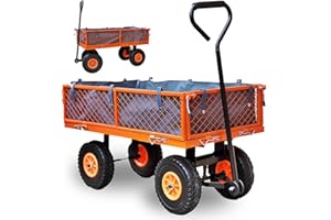 Fuxtec Chariot de Jardin FX-GW350 parois latérales rabattables pour Fermeture Rapide Charge Max. 150kg pneus XXL bâche intérieur Polyester Pratique et maniable