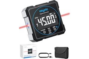 eSynic 4 * 90° Inclinomètre Numérique Magnetique avec Laser Niveau Numérique Rechargeable Étanche IP54 Écran LCD Rétroéclairage Inclinometre 2 Unités de Mesure pour Menuiserie Bâtiment Automobile