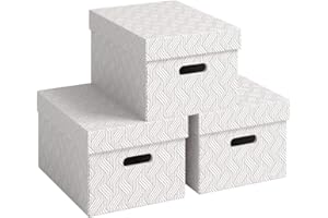 VON Leitz 3er Set Aufbewahrungsbox mit Deckel, 15 L, Medium, 100 % Recyclingkarton, Geometrisches Design, Für Schule, Studium & Haushalt, Weiß, 3 Stück, 61410001