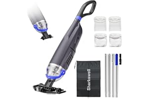 Sharkswell Pool Staubsauger mit Akku, 2025 Upgraded Whirlpool Sauger mit 4 Filter und Teleskopstangen (Grau)