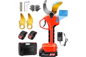 AOSTOK Tijeras De Podar Electricas, Diámetro de Corte 40 mm, Cuchillas Sharp Sk7, Tijeras De Podar Bateria, Tijera Podar Electrica Profesionales 2X Baterías De Litio Recargables 2000 mAh