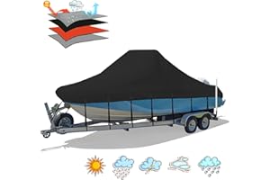 Solim Cubierta de barco para consola central, 17 a 19 pies, impermeable, poliuretano 900D, resistente, para consola central, barco, lona de poliéster Oxford resistente a los rayos UV con 18 correas de