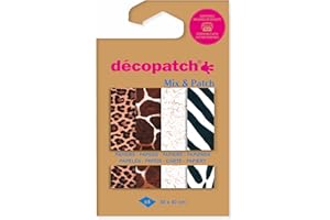 Décopatch DP044C - Une Pochette de 4 Feuilles Décopatch - Dimensions : 30 x 40 cm - Papiers imprimé, Peaux de bêtes - Mix & Patch - A partir de 5 ans, DIY, création, rénovation, activité créative