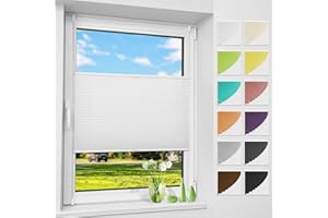 Klemmfix Pleated Blind, No Drilling Required, White 115 x 120 cm (W x H), Folding Roller Blind with Clamping Support, Blinds for Windows and Doors, Privacy Screen and Sun Protection