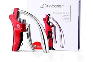 Drincarier Vertikaler Hebel-Korkenzieher mit Antihaft-Wurm, kompakter Kaninchen-Weinöffner, Weinflaschenöffner mit integriertem Folienschneider (rot)