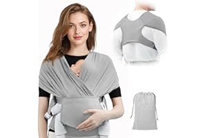 AOOWU Fascia Porta Bebe, Marsupio Neonato Ergonomico, Extra Morbido Fascia per Neonati in Cotone, Neonato Facile da Indossare, Fascia Neonato Adatto Fino a 15kg, Facilmente Regolabile
