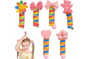 HENGBIRD 6PCS Colorful Telephone Wire Hair Bands for Kids, Spiral Hair Ties, Braided Telephone Wire Hair Bands, Bowknot Braided Telephone Wire Hair Bands, Ponytail Holder Accessories for Women Girl