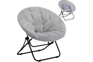 HollyHOME Moon Chair Saucer Chair Comfy Folding Chairs Foldable Armchair Portable Round Reading Chairs for Living Room & Bedroom, Plush Grey