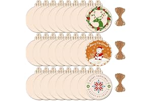Jul trä ornament, runda träskivor trähänge för gör-det-själv hantverk målning märkning jul (30)