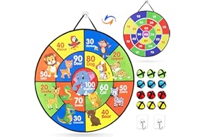 IOUTDOOR Bersaglio per bambini in velcro, pieghevole, double face, con motivi di animali e numeri, con 12 palline appiccicose, disco da gioco per grandi e piccini, 66 cm