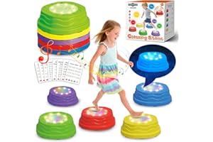 TERRAMUS Light up & Sound Stepping Stones for Kids, Toddler Sensory Toys Jump Balance Stones for Autism, 5 PCS Obstacle Course Indoor & Outdoor Equipment Improve Coordination, Gifts for Boys Girls 3+