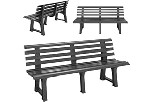 ‎CASARIA Casaria® Gartenbank Sitzbank Wetterfest Kunststoff 240kg Belastbarkeit Rückenlehne 3-Standfüße 145x46cm Garten Balkon Bank Ergonomisch Anthrazit