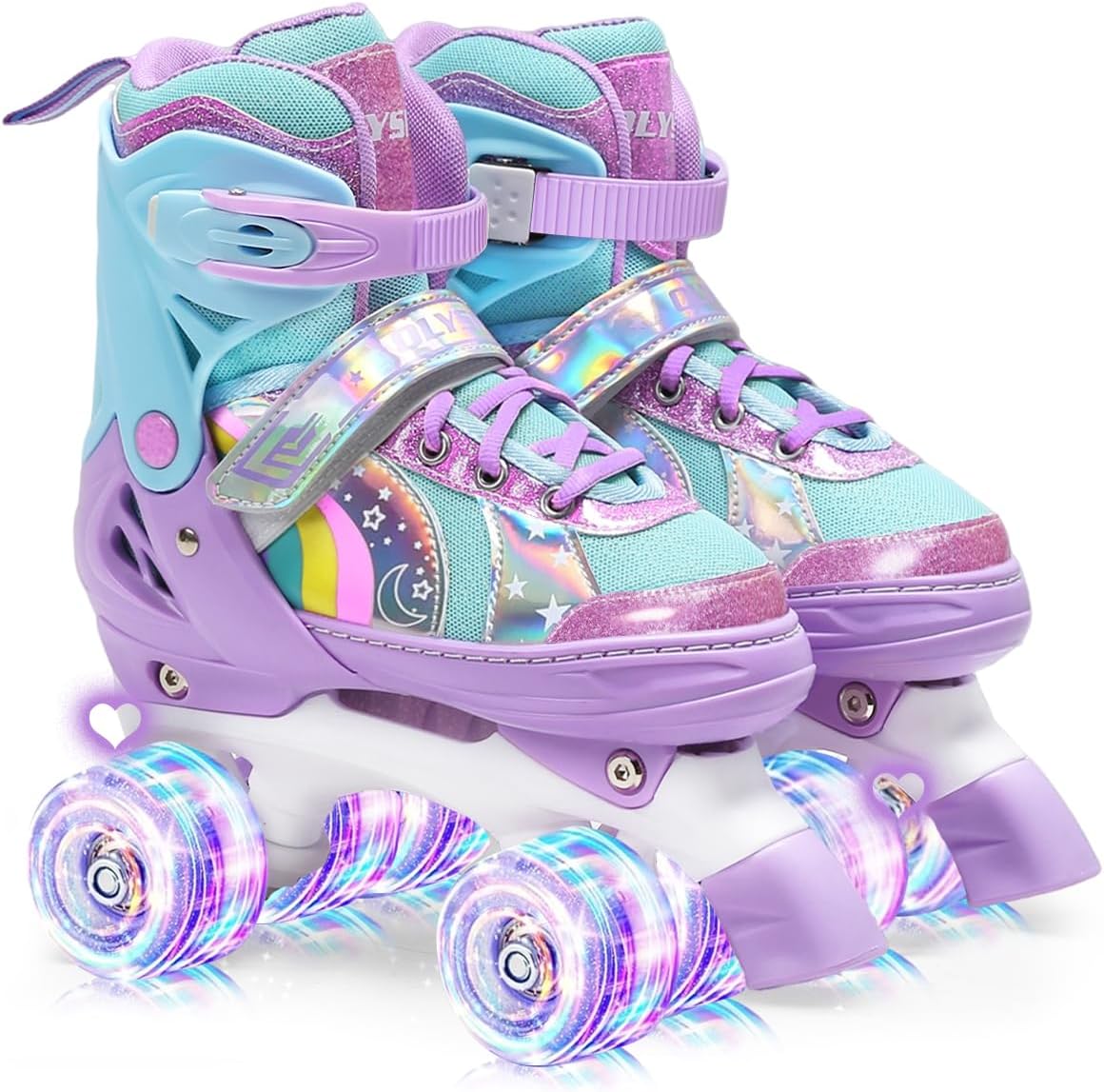 OLYSPM Patines 4 Ruedas niña Patines en Paralelo Ajustables,Patines 4 Ruedas con Lluminación LED para Niñas y Niños Principiantes