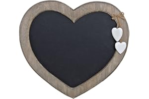 levandeo Lavagna memo a Forma di Cuore, 30 x 27 cm, in Legno Bianco Marrone con Cuori da Appendere – Rustico Vintage Shabby gessetto Lavagna da Cucina