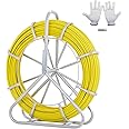 VEVOR Fish Tape Fiberglass, 425 ft, 1/4 inch, Duct Rodder Fishtape Wire Puller, Cable Running Rod with Steel Reel Stand, 3 Pulling Heads, Fishing Tools for Walls and Electrical Conduit, Non-Conductive