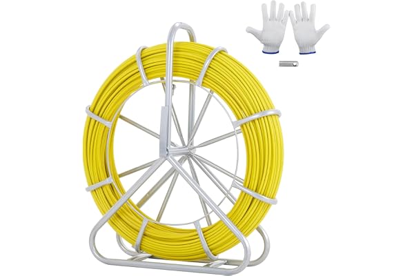 VEVOR Fiskband i glasfiber, 129,5 m, 6,35 mm, elektriker, nåldragning, elektrisk kabel, avdragare, kanalspole, stöd, 3 huvude