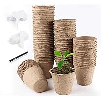 Homewit 80 x Anzuchttöpfe Aussaattöpfe Torftöpfe, Ø8cm Biologisch abbaubar - Beige, Mit 100 Stück Pflanzenetiketten aus…