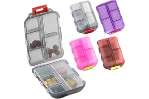 MAIANY Pilulier de Poche Pilulier Voyage Portable Double Couche Boite Medicaments avec 10 Compartiments pour Vitamines Suppléments Et Médicaments (Gris+Marron+Violet+Rose)