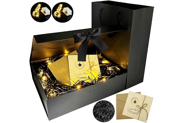 Coffret cadeau,Boîte + sac + ruban + lumières,Bowknot Boite Cadeau,Boite cadeau,boîte-cadeau de luxe,Boite Papier avec Ruban,pour Réception de Mariage, Anniversaire, Noël.,valentin, pâques, halloween