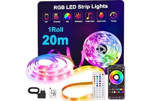 ONSTUY LED Remsa 20m,LED List med Smart Appstyrning,16 Miljoner Färger,Dimbar,Färgförändring,Kapbar,20m RGB Flexibel Ljusstrips med Controller Sync to Music Lämplig för Sovrum,Fest och Heminredning