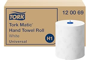 Tork Matic Rouleau d'essuie-mains blancs H1, Universal, gaufrage pour un séchage efficace, 6 rouleaux de 150 m, 120069