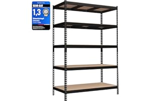 ‎SONGMICS SONGMICS Schnelle Montage, Schwerlastregal, Standregal, Lagerregal, Küchenregal, Regal, 5 Ablagen, 60 x 120 x 180 cm, bis 875 kg belastbar, für Keller, Küche, Arbeitszimmer, schwarz GLR600B01