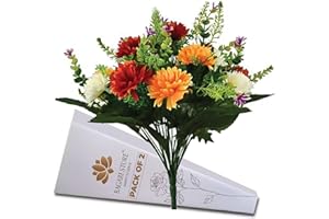 BAGARI STORE Bagari Artificial Flowers 2pc, Large Mixed Bush Grave Flowers, 41cm Fake Flowers for Decoration, Ivory - Red - Orange Artificial Flowers for Outdoor & Indoor Events Wedding Party Home Decoration