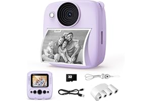 VARIGLAS Fotocamera istantanea per bambini con scheda da 32 GB e 4 volumi di carta da stampa, fotocamera istantanea da 48 MP, fotocamera digitale da 1080P per bambini, regali per ragazze e ragazzi dai 3 ai 12