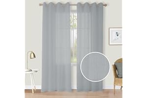 ‎CUCRAF CUCRAF Leinen Voile Vorhänge mit Ösen Lichtfilterung Gardine für Schlafzimmer Wohnzimmer, Grau Blau, H225 x B140cm 2er Set