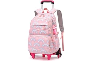 Amythe Mochila Escolar para Niña 9+ años, Mochilas con Ruedas para Adolescentes, Bolso Informal con Carro para Escuela/Viajes para Chicas, Diseño Elegante y Funcional, 6 Ruedas