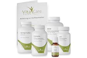 ‎VITACARE VitaCare 21-Tage Stoffwechsel-Kur, 6-teiliges Komplettset für HCG-Diät, enthält MSM, Multivitamin Complex, Omega 3 plus, OPC Traubenkern & Globuli