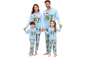 ROAEKCUSE 67 MeMe Family Christmas Pyjamas Set Mens Womens 67 MeMe Printed Xmas Matching Pyjama Comfortable His and Hers Pjs Family Cartoon Cute Matching Christmas Pj