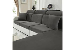 CYCMACO Funda Asiento Sofa Terciopelo Alta Elástica, Funda Cojin Sofa Ajustable Protector, Antideslizante, Separado, Universal, Lavable(Chaise Longue, Gris)