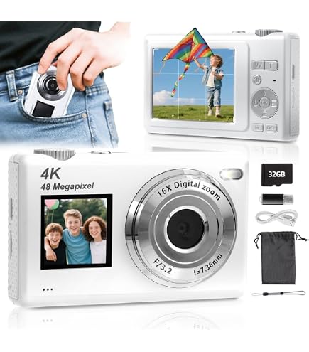Fotocamera Digitale 4K 64MP Con 18X Zoom E Doppio Schermo – Compatta Con Scheda 64GB E 2 Batterie, Per Bambini E Principianti
