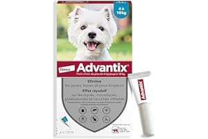 Advantix Petit Chien entre 4 et 10 kg – Pipettes pour chien contre 6 parasites – Traitement et protection pour votre animal pendant 4 semaines – 4 x 1,0 ml
