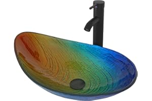 ZealWe Waschbecken Aufsatzwaschbecken Glas, Waschbecken Aufsatz Waschschale Schalenform für Badezimmer, Handwaschbecken Gäste WC 55 × 36,5 × 15,5 cm Waschtisch Waschplatz, Mehrfarbig