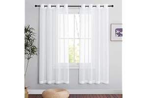 PONY DANCE Zasłony do sypialni, zasłony o wyglądzie lnu, białe, przezroczyste, do salonu, z oczkami, zestaw 2 sztuk, wys. 175 x szer. 140 cm