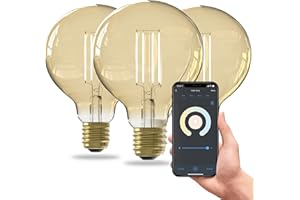 CALEX - Smart Filament Bulb E27, 3-Pack, WiFi LED G95 Bulb, Warm White Light, Gold, App and Works with Amazon Alexa and Google Home, 7W
