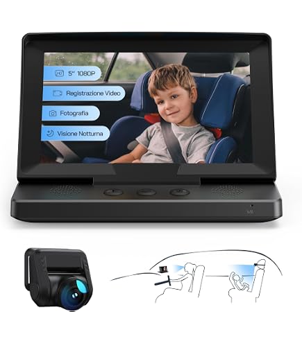 GEARCELL Telecamera Auto Per Bambini 2 Canali - Monitor HD 1080P Da 6,9 Pollici, Visione Notturna IR, Doppia Cam Per Sedili Posteriori, Ampio Angolo