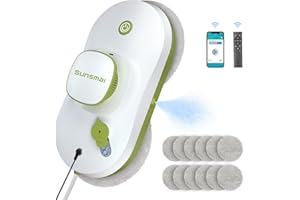 SUNSMAI Fensterputzroboter mit Automatischem Wasserstrahl, Fernbedienung intelligenter Roboter fensterputzer mit Sicherheitsseil, fensterroboter mit Starke Absaugung für glatten Oberflächen (Grüner)