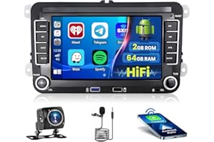 [2+64G] Inefala Car Stereo do VW Seat Skoda Passat B6 Polo Golf 5 6 z bezprzewodowym CarPlay Android Auto, 7-calowym ekranem dotykowym, Bluetooth Car Stereo z GPS WiFi FM/RDS Bluetooth USB MIC Kamera