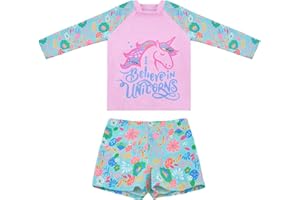 FP DE POWER FLOWER Mädchen Badeanzug Langarm-Rashguard Zweiteilige Bademode mit Tankini-Set von 2-12 Jahren
