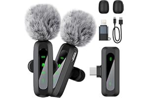 Anluomania Kabelloses Lavalier Mikrofon, Ansteckmikrofon kabellos, Mikrofon Handy mit Rauschunterdrückung, Plug-Play, Mini mikrofon für iPhone Android, Videoaufnahmen, Live-Streaming, Vlog, Interview