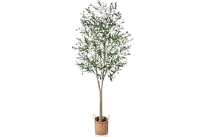 Zvezvia Olivier Artificiel 180cm avec Pots de Fleurs Tressés, Grande Plantes Artificielles Interieur Plante Verte Artificielle, Faux Olivier Arbre pour Maison Salon Chambre Bureau Balcon
