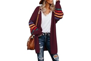 AlvaQ Women's Cardigans Long Sleeve Open Front Rainbow Striped Color Block Loose Casual Womens Oversized Cardigan Ladies Long Lightweight Knit Outwear Coat Jacket Sweaters S-XXL