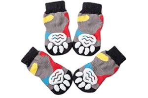Akopawon 4 Pezzi Calzini Antiscivolo per Cani e Gatti Proteggi Zampe Calzini Controllo trazione per Interni, Calze per Cuccioli Cane e Gatto con Rinforzo in Gomma,Taglia S - 3XL per Cani 1.0-22.5kg
