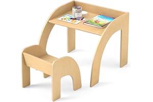 GOPLUS Table Enfant avec Chaise, Bureau Enfant en Bois avec Chaise Ergonomique, Plateau Large, Petit Table d'Activités pour Manger, Dessiner, Lire, Meuble de Chambre d'enfant (Naturel)