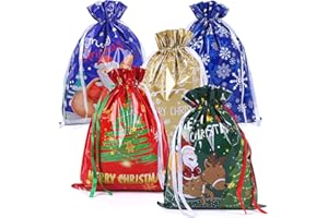 TOPEEDY 39 * 51cm Large Size Xmas Goody Gift Wrapping Bag, 5ps Christmas Drawstring Bags for Christmas Party-Snowflakes
