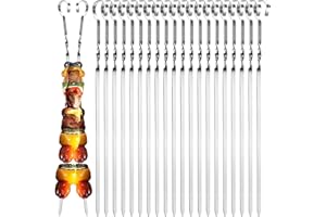 GAOHAN 20 Pcs Metal Kebab Skewers for Grilling - Flat BBQ Rack, Reusable Stainless Steel Sticks for Meat and Food