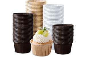Tekenewbse 150 Pièces Caissettes Cupcake, Moule Cupcake Caissette Mini Muffins Papier Jetables Moules à Cupcakes, Caissettes de Pâtisserie pour Mariage, Anniversaire, Fête, Marron, Blanc, Marron Foncé